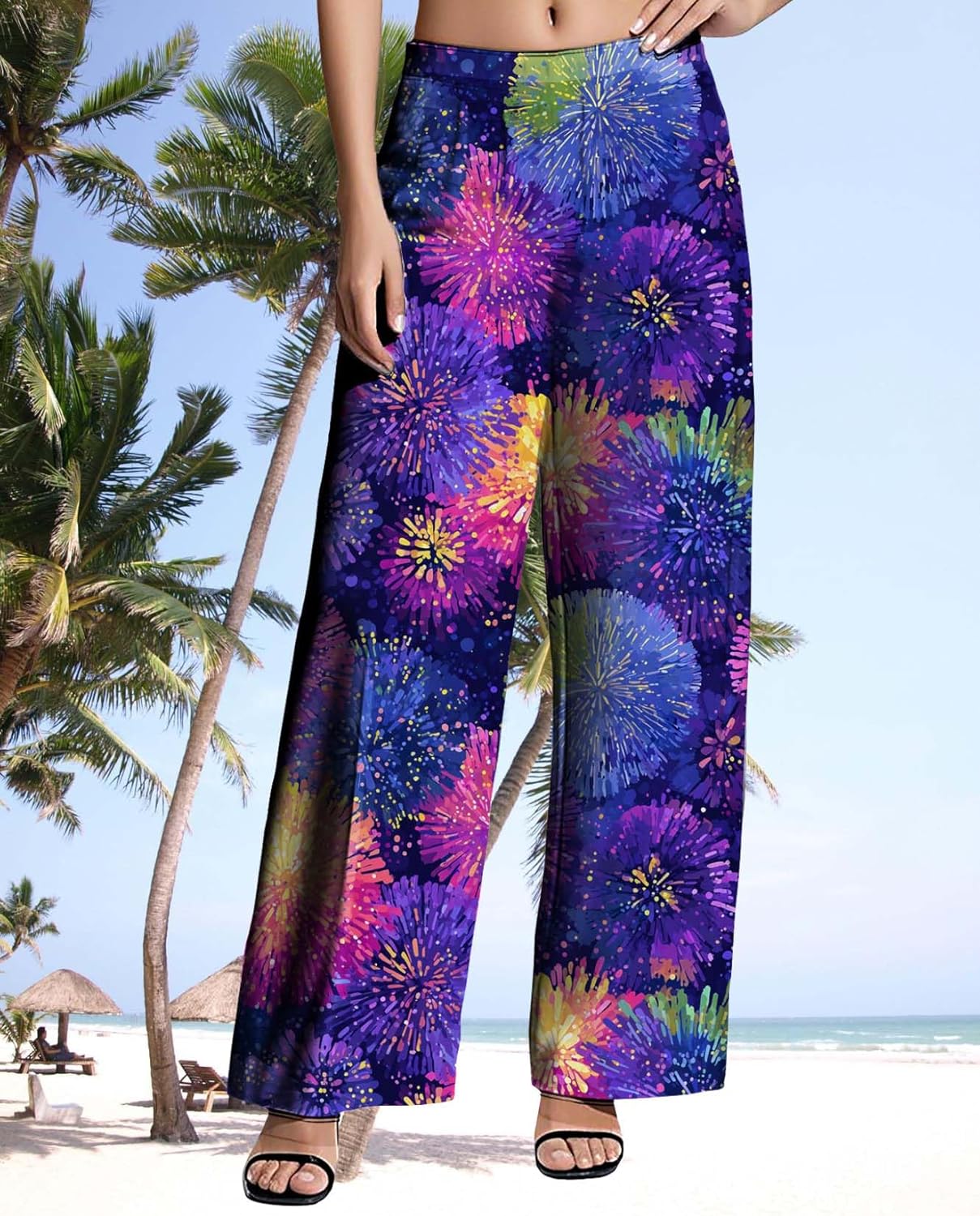 Womens Wide Leg Pants Pattern Print Lounge Trousers Casual Loose High Waisted Comfy Classic Pant for 2025 Summer - Image 2