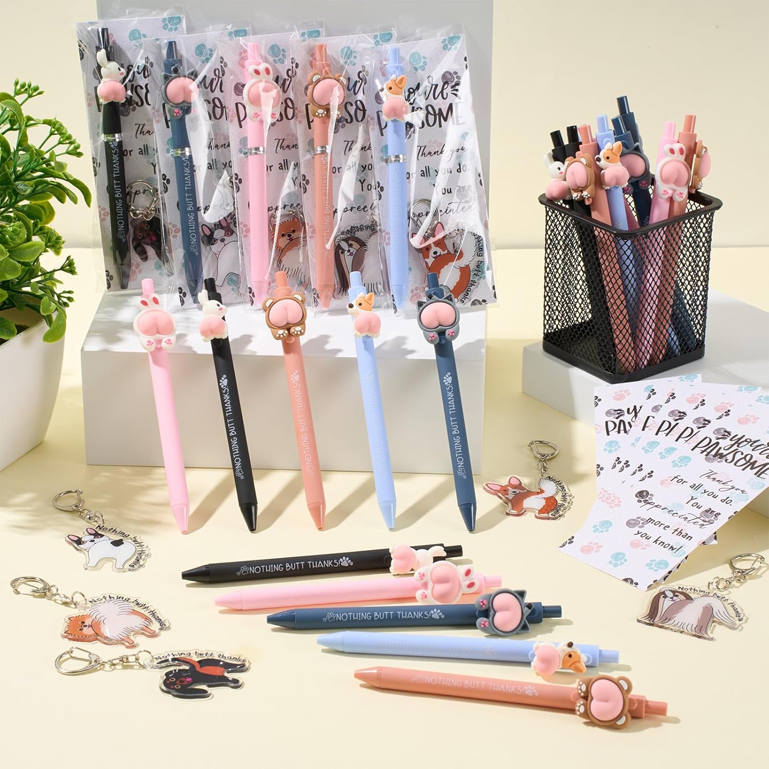 Sayglossy 30 Set Veterinary Receptionist Gifts Pens Sets Vet Tech Appreciation Gifts Animals Pens Keychains Bookmark Thank You Gift Bulk for Veterinary Technician, Nurse, Pet Lover