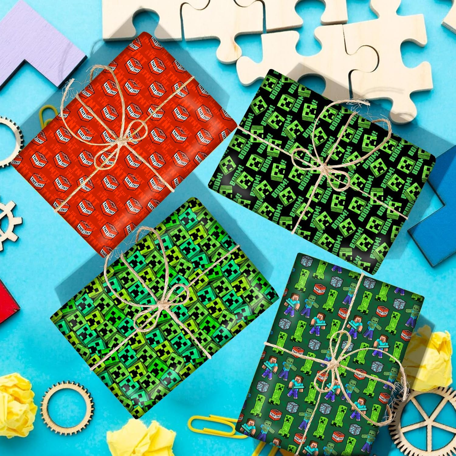 Minecraft Paper Pixel Wrapping Paper 3pcs Pixel Gamer Themed Packaging ...
