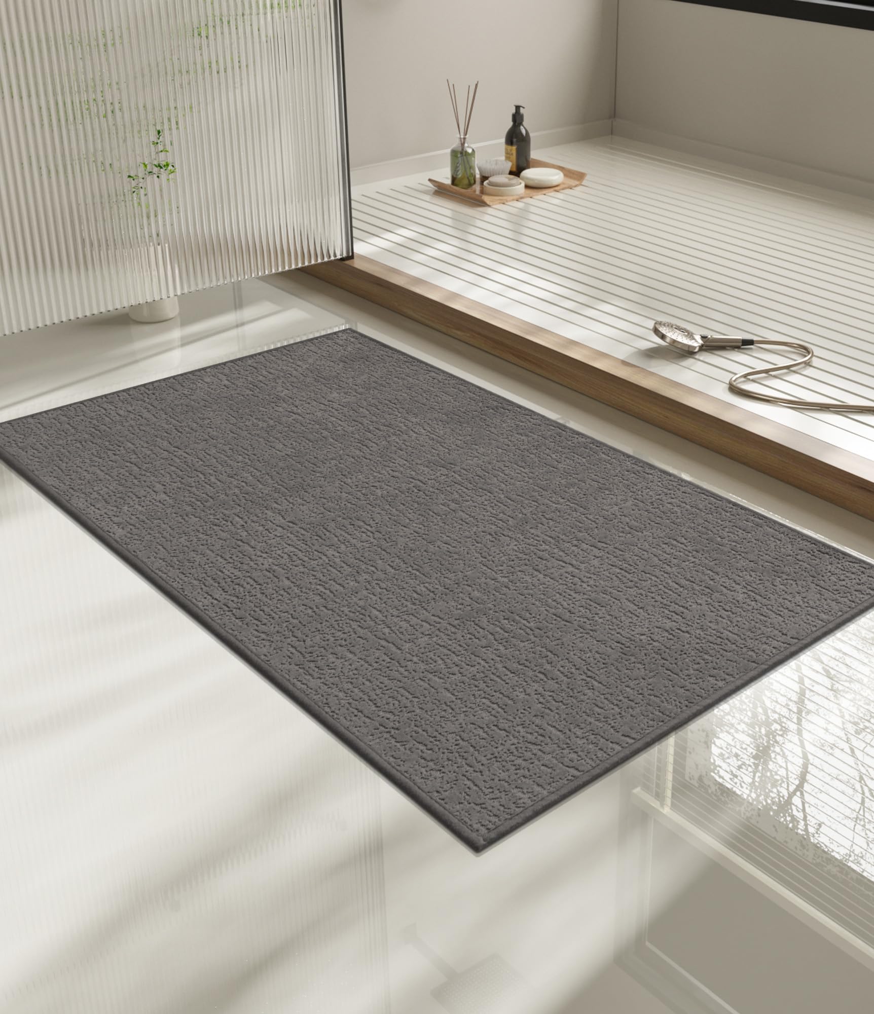 Photo 1 of chakme Bathroom Rugs Mat 36x24, Ultra Thin Non Slip Bath Mat Quick Dry Absorbent Bath Mat for Bathroom Floor, (Dark Grey, 36"x24")