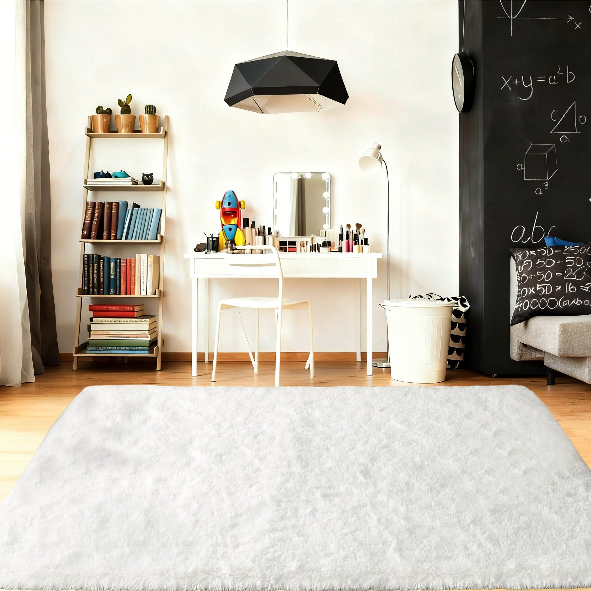 Flauschiger Hochflor Teppich 200 x 350 cm Flauschige Teppiche Jugendzimmer Mädchen Moderner Flauschiger Kuscheliger für Schlafzimmer, Küche, Flur, Weiß