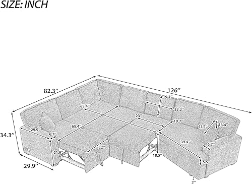 Miniatura 2 de Sofá modular en forma de L de 126 pulgadas con dispositivos de carga, sofá cama extraíble con portavasos y sofá modular convertible para sala de