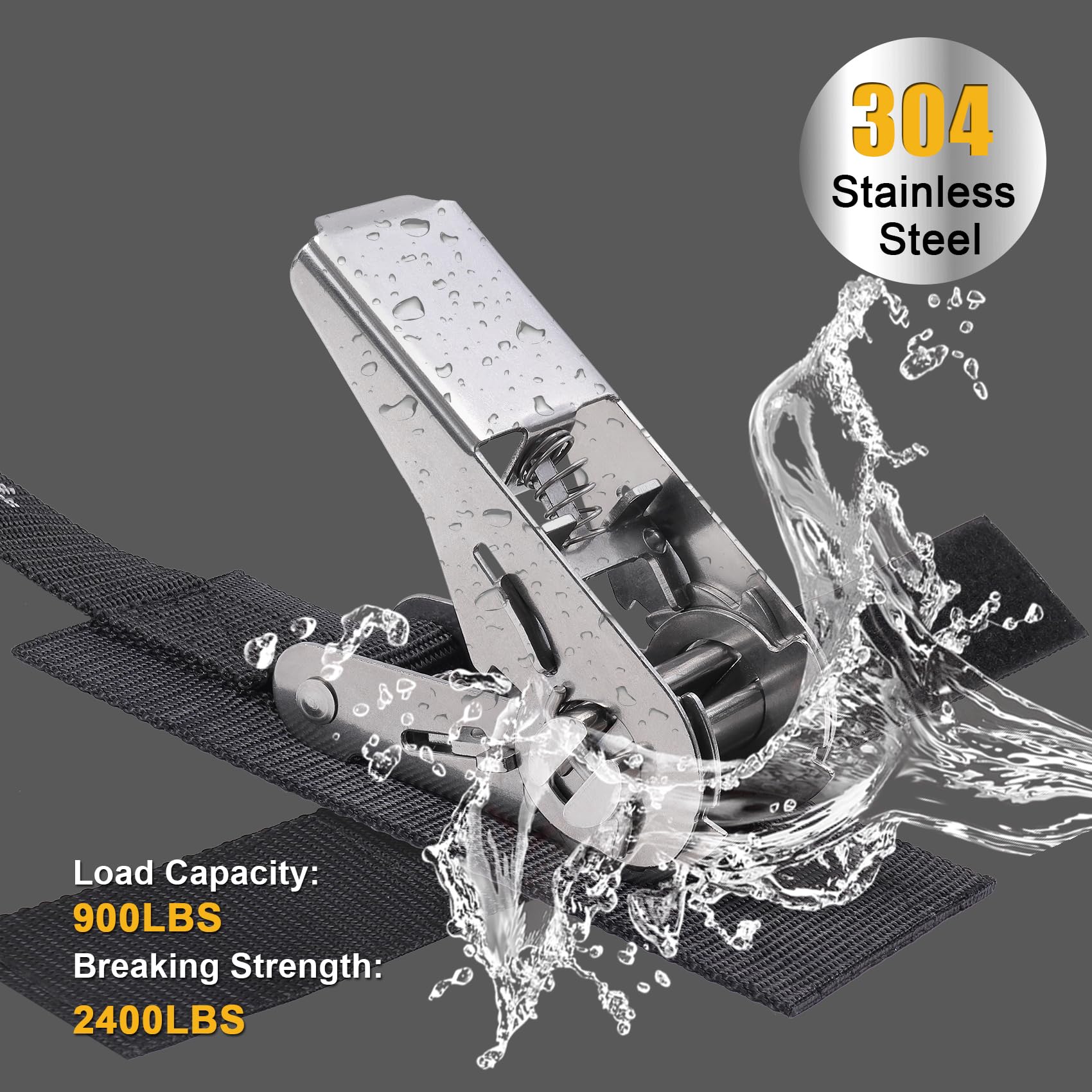 Ayaport Cinghie di fissaggio per barche al rimorchio (cricchetto in acciaio inox) 1,5 m, resistenza alla rottura di 1088,6 kg, resistenti cinghie a cricchetto, cinghie di poppa per barche e rimorchi,