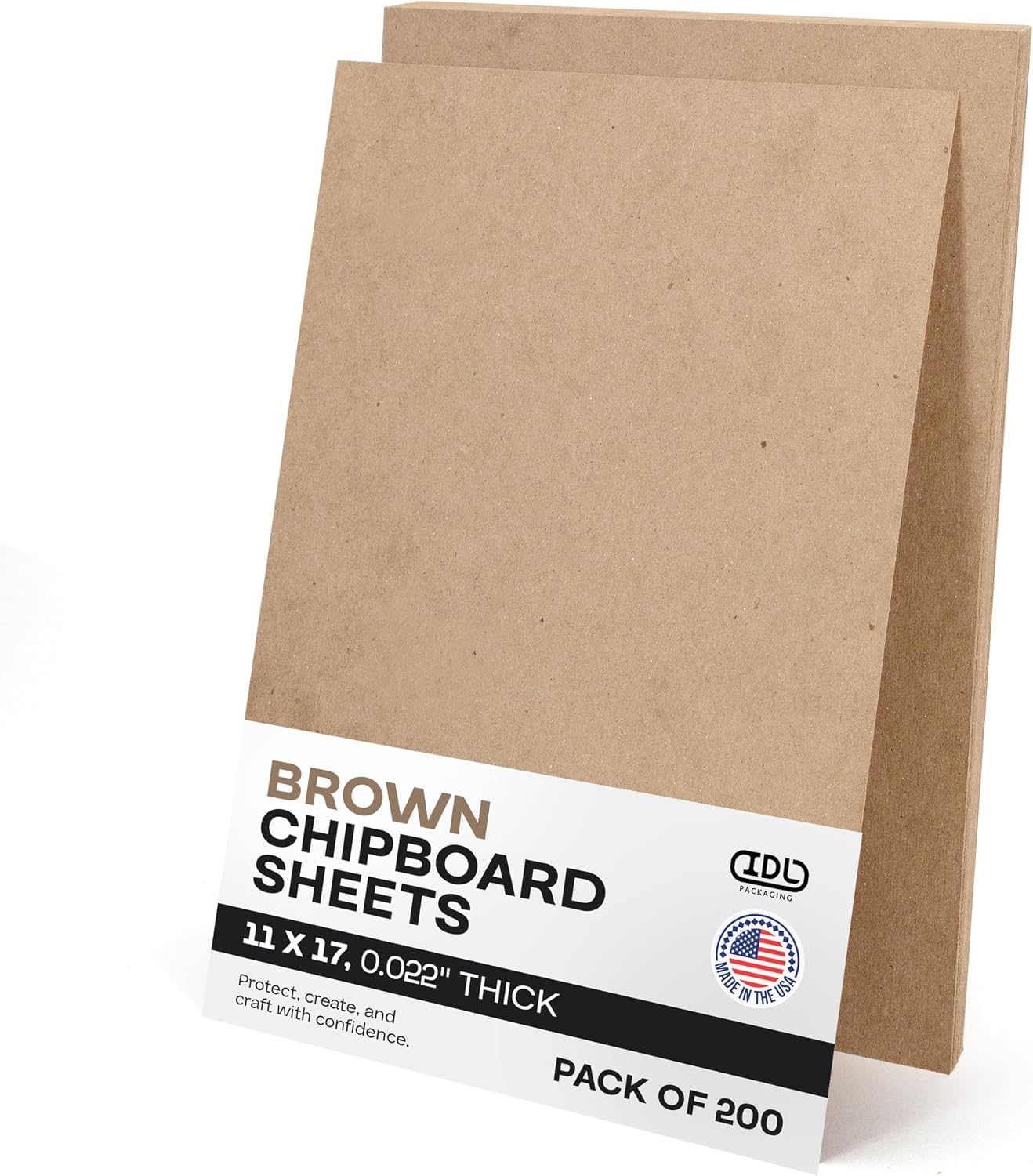Chipboard Sheets 12" x 12", Pack of 200 - USA-Made Cardboard Sheets for Scrapbooking, Framing - Heavy-Duty 0.022" Thickness Brown Cardstock - Chip Board Pads for Crafts, DIY Projects by IDL Packaging
