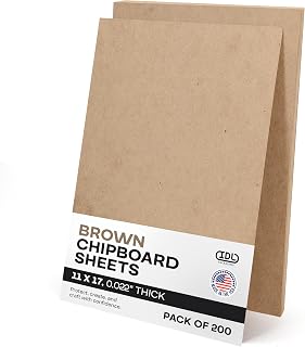 Chipboard Sheets 17" x 11", Pack of 200 - USA-Made Cardboard Sheets for Scrapbooking, Framing - Heavy-Duty 0.022" Thickness Brown Cardstock - Chip Board Pads for Crafts, DIY Projects by IDL Packaging