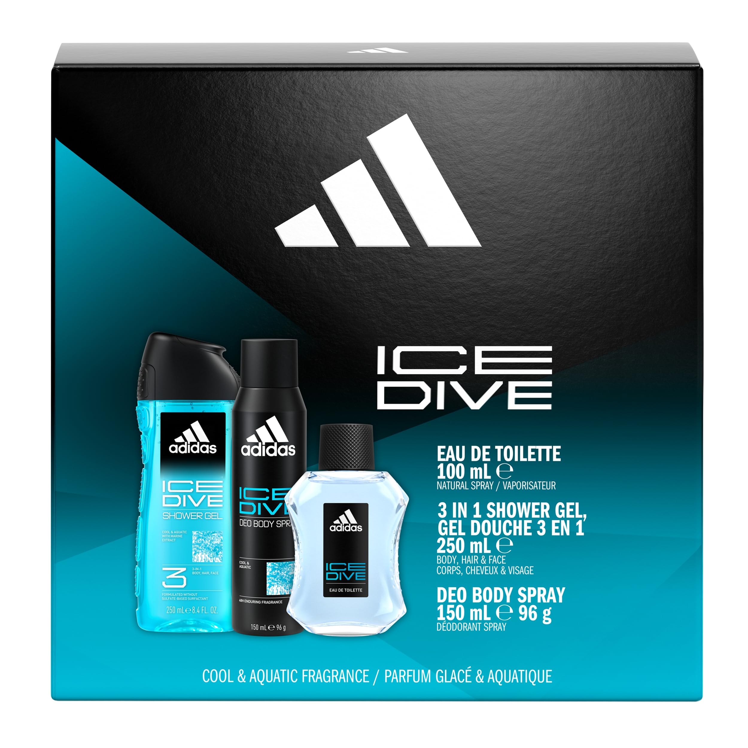 adidas Ice Dive Giftset including an Eau de Toilette, Deo Body Spray and Shower Gel