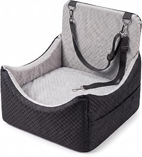 Dog Car Seat, 5" Elevated Cushion, Front/Back Seat, Dogs & Cats 30 lbs | Easy-Care Comfort, Memory Foam Pet Booster Seat with Washable Cover, Safety Tethers and Storage Pockets for Road Trips