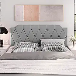 Cabeceira Box Estofada Painel Quarto Queen Suspensa Almofadada (Cinza)