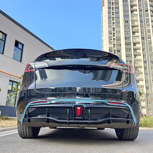 Miniatura 8 de FREEMOTOR802 Difusor Trasero con Luz LED Compatible con Tesla Model Y 2020-2024, Complemento de PP Negro Brillante Estilo IKON Protector de Moldura