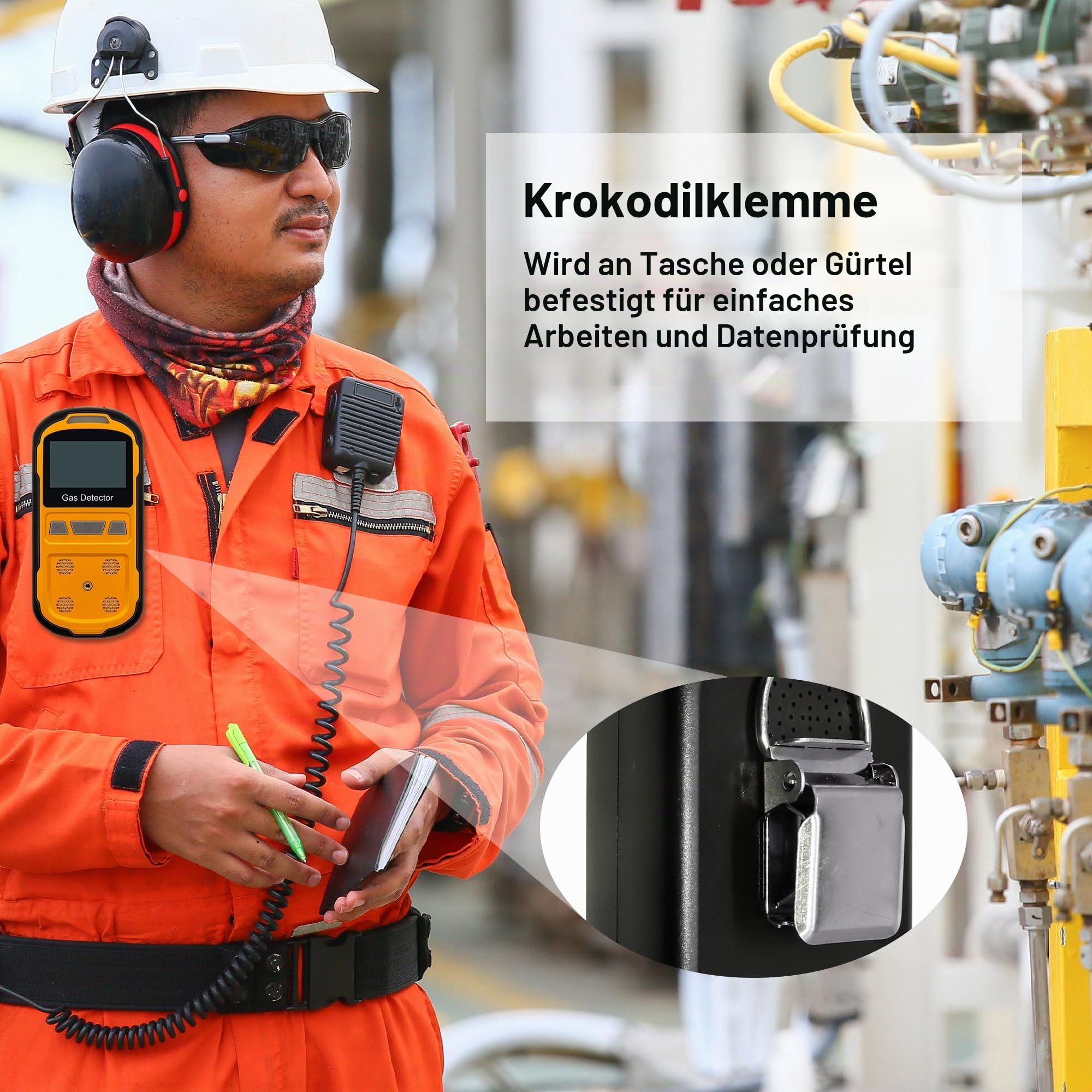 Gaslecksuchgerät für H2S CO O2 und LEL, tragbarer Multi-Gasmelder Gasdetektor mit akustischen, visuellen und Vibrationsalarmen, Handheld 4-in-1-Gas-Monitor-Messgerät, LCD-Display (Orange)