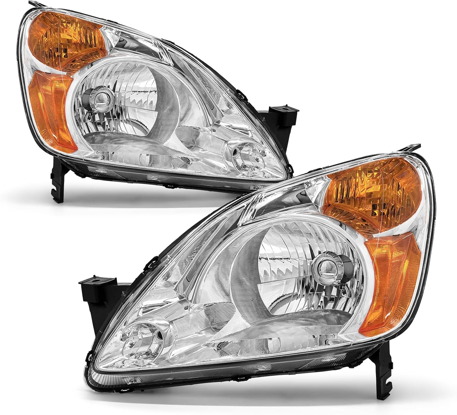 Headlight Compatible with Honda CRV 2002 2003 2004 Headlamp with Chrome Housing Amber Reflector Replacement Pair