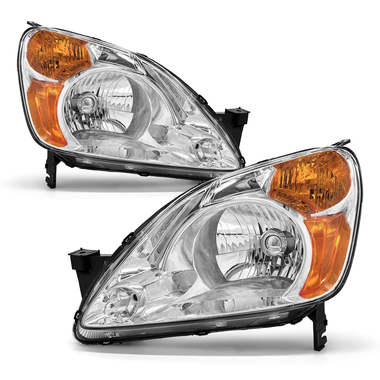 Headlight Compatible with Honda CRV 2002 2003 2004 Headlamp with Chrome Housing Amber Reflector Replacement Pair