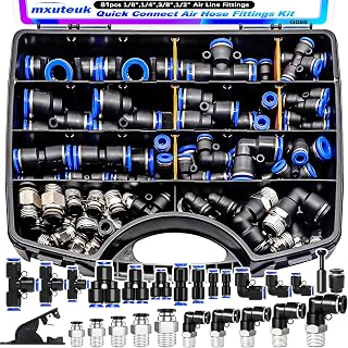 mxuteuk 81PCS Quick Connect Air Hose Fittings Kit - 1/8" 1/4" 3/8" 1/2" Push-to-Connect Pneumatic Fittings for Air Lines & Tools