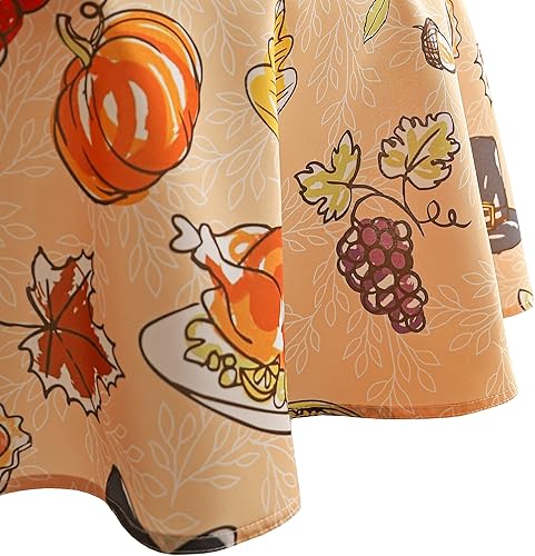 Miniatura 5 de Mantel redondo de Acción de Gracias  Mantel decorativo de calabaza y pavo, resistente al agua y lavable para fiestas, cocina, comedor en interiores,