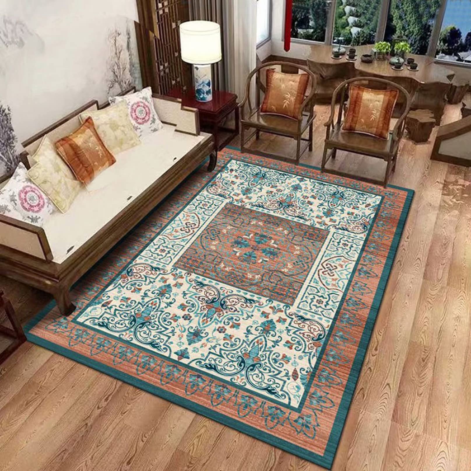 [NHYGDY] ラグカーペット レトロ キリム モロッコ エスニックスタイル ラグ フランネル 滑り止め デザイン ルームマット ドアマット 居間  寝室 薄型 ラグ 160*230 マット ロイヤルパレス 大判 ホットカーペットカバー カラー 洗える 騒音対策 四季通用