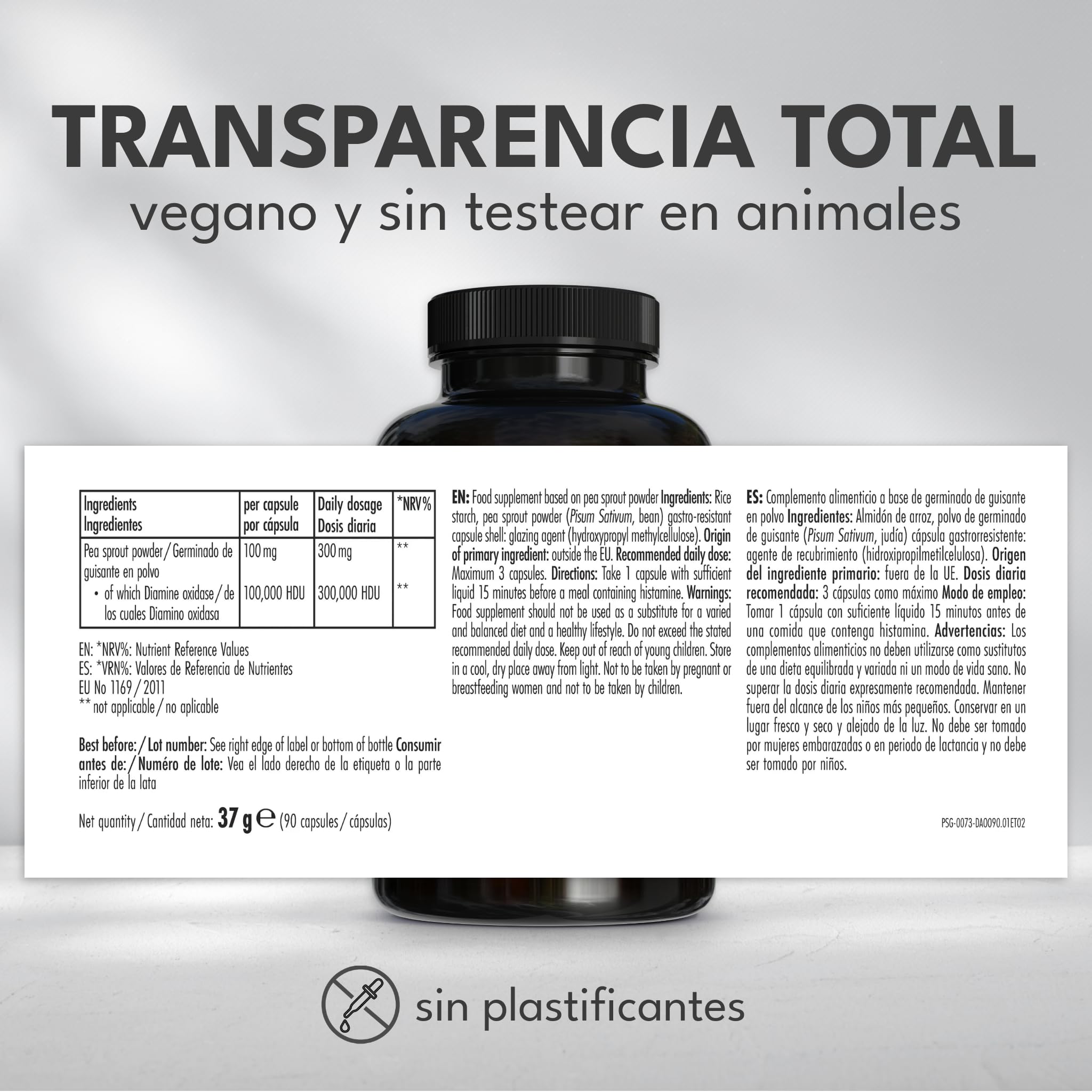 Green Naturals® DAO Vegano – Alta dosis 300.000 HDU por dosis diaria – Cápsulas gastro-resistentes – Enzima DAO natural a partir de brotes de guisante – 100 mg por cápsula – 90 cápsulas