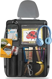Good VIBES® Autositz Organizer Kinder [45x60cm] für Tablet, Trinkflasche, Spielzeug & mehr I Anpassbarer Rücksitz Organizer Kinder mit extra langem Gurt für alle Autositze geeignet