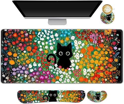 Miniatura 38 de Juego de alfombrilla de mouse grande para juegos, 4 en 1, alfombrilla de escritorio extendida para teclado con reposamuñecas, juego de alfombrilla