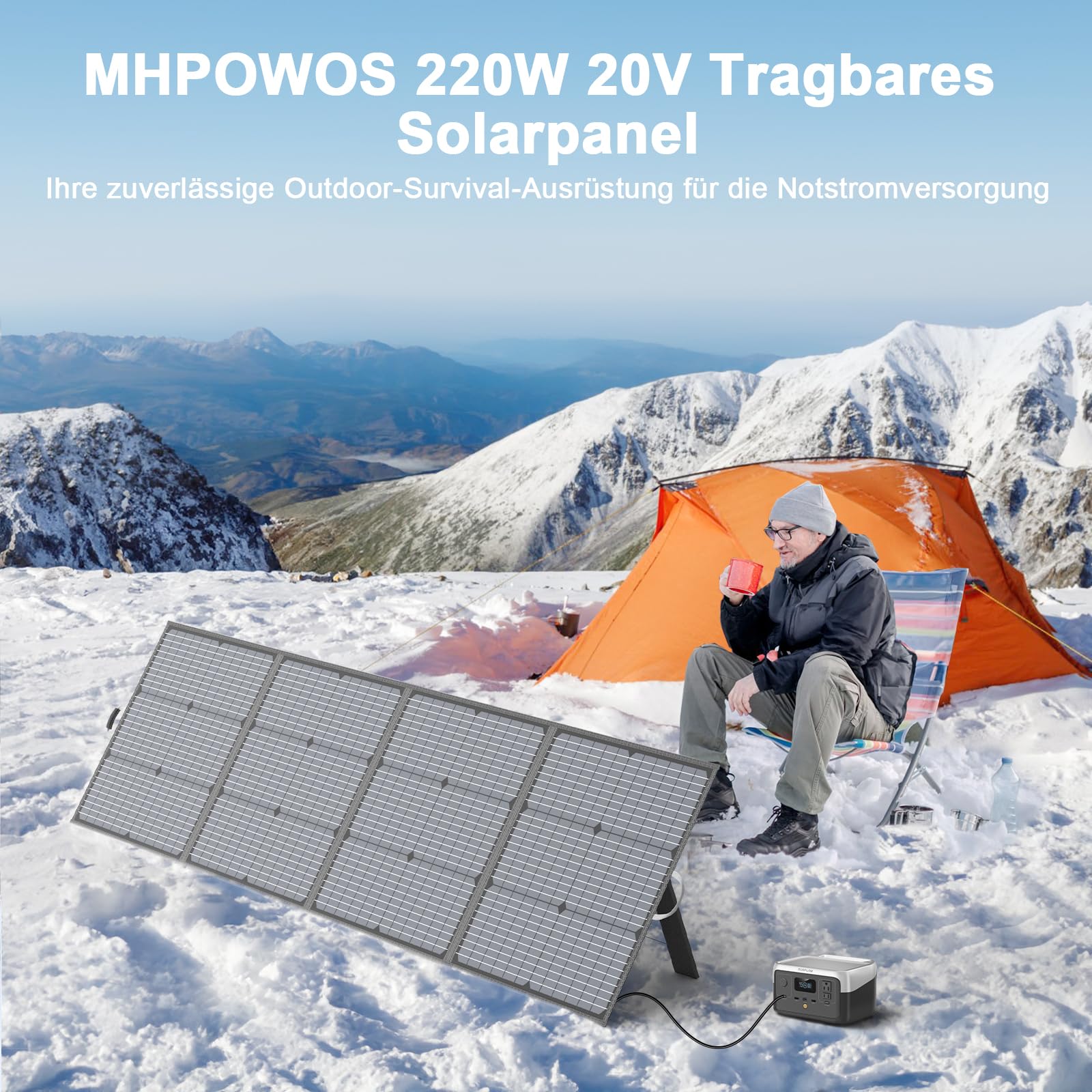 Przenośny panel słoneczny 220 W, 20 V, monokrystaliczny, składany panel słoneczny, Power Backup, wodoszczelność IP67, wytrzymała ładowarka solarna, zestaw do stacji zasilania, kampera, na