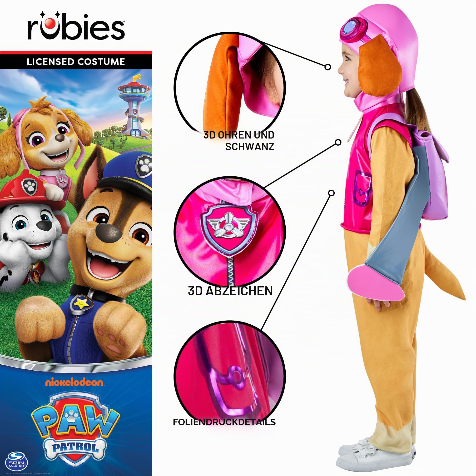 Rubies Offiziel Paw Patrol Deluxe Skye Kleinkindkostüm,Verkleidung für Kinder