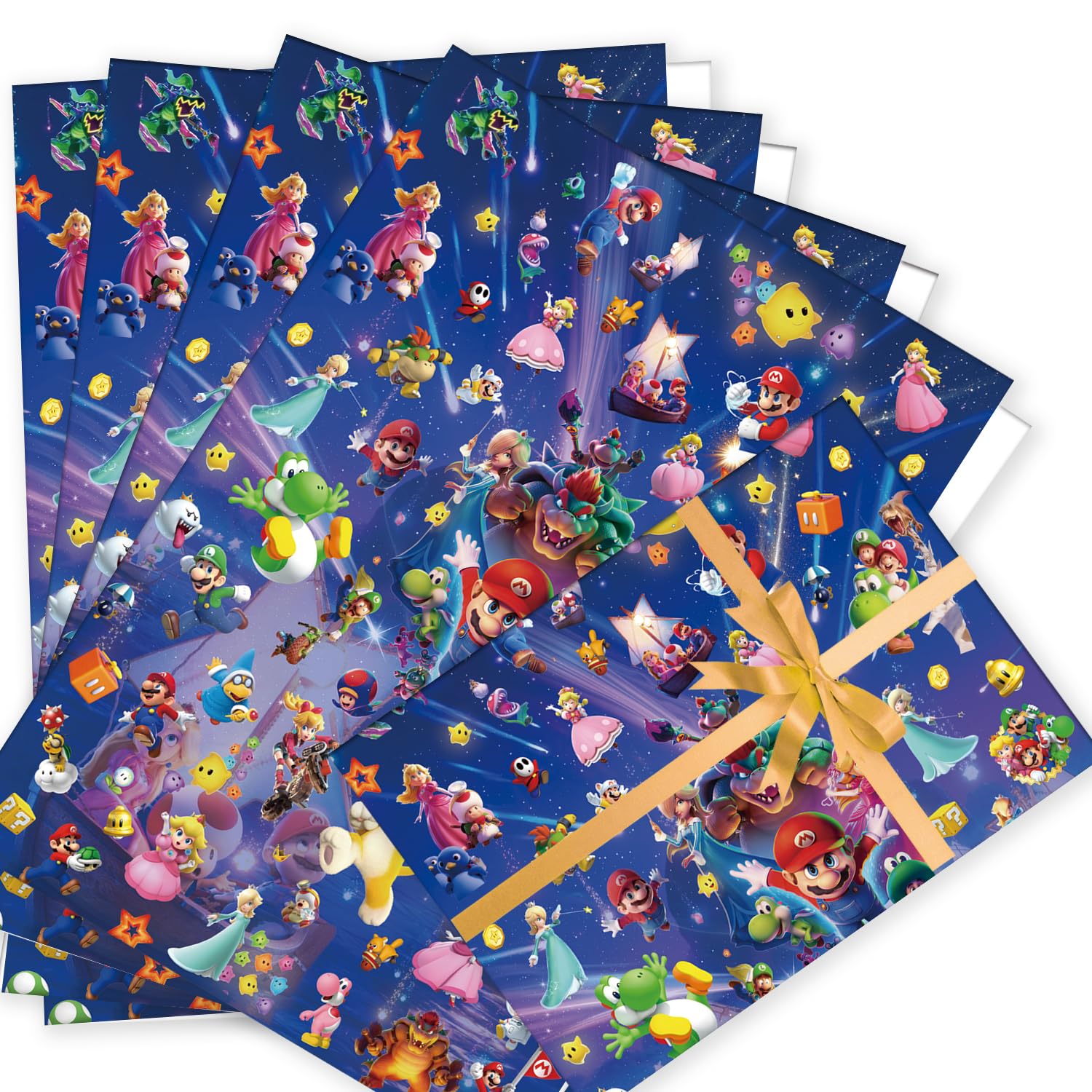 6 Sheets Mario Bros Wrapping Paper Birthday (70cm X 50cm), Gift Wrap Perfect for Kids Birthday Party or Christmas