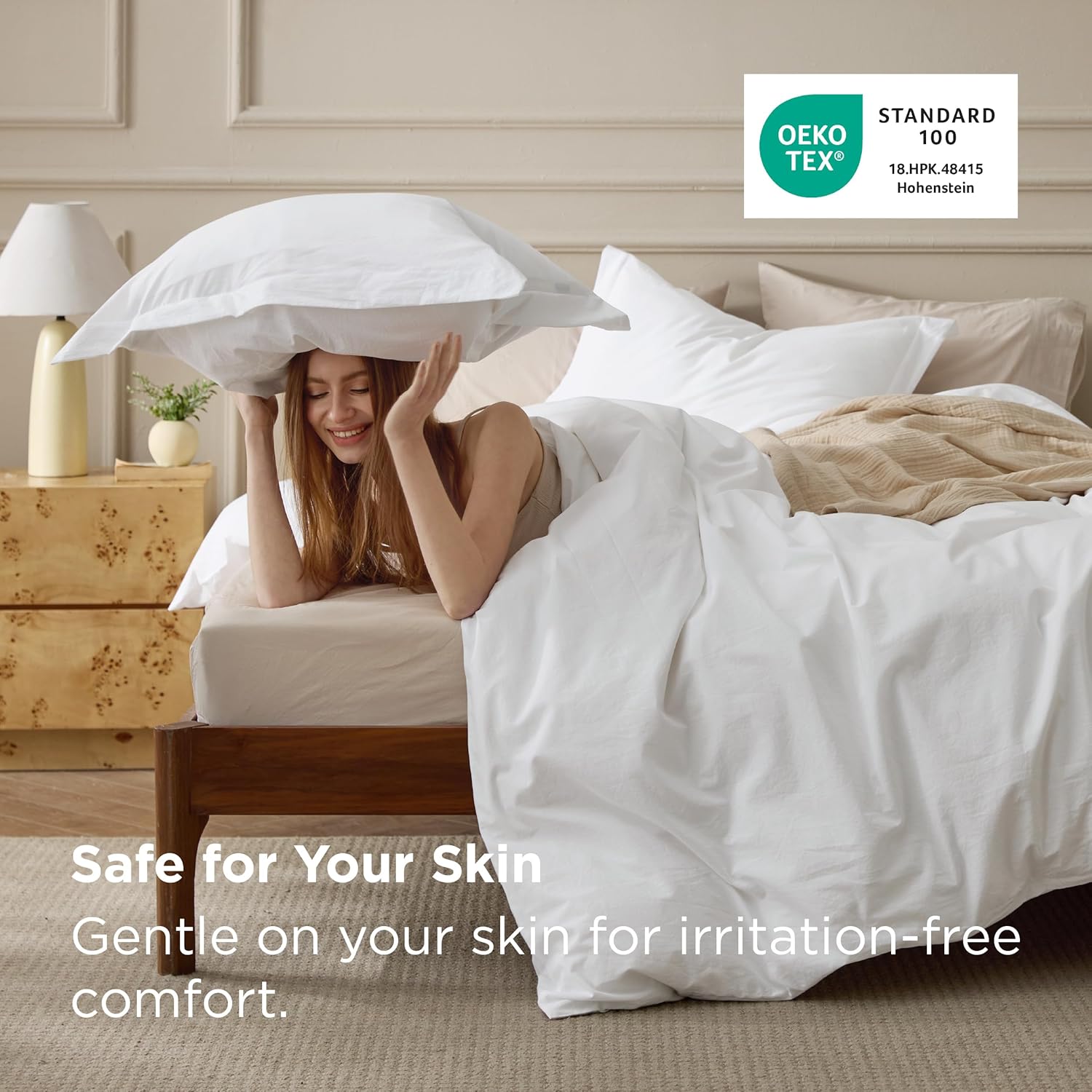 Bedsure 100% Washed Cotton Duvet Cover Queen Size - Natural White Minimalist Cotton Duvet Cover Linen Like for All Seasons - GentleSoft™ Plain Simple Bedding (Natural White, Queen, 90"x90") - Image 4