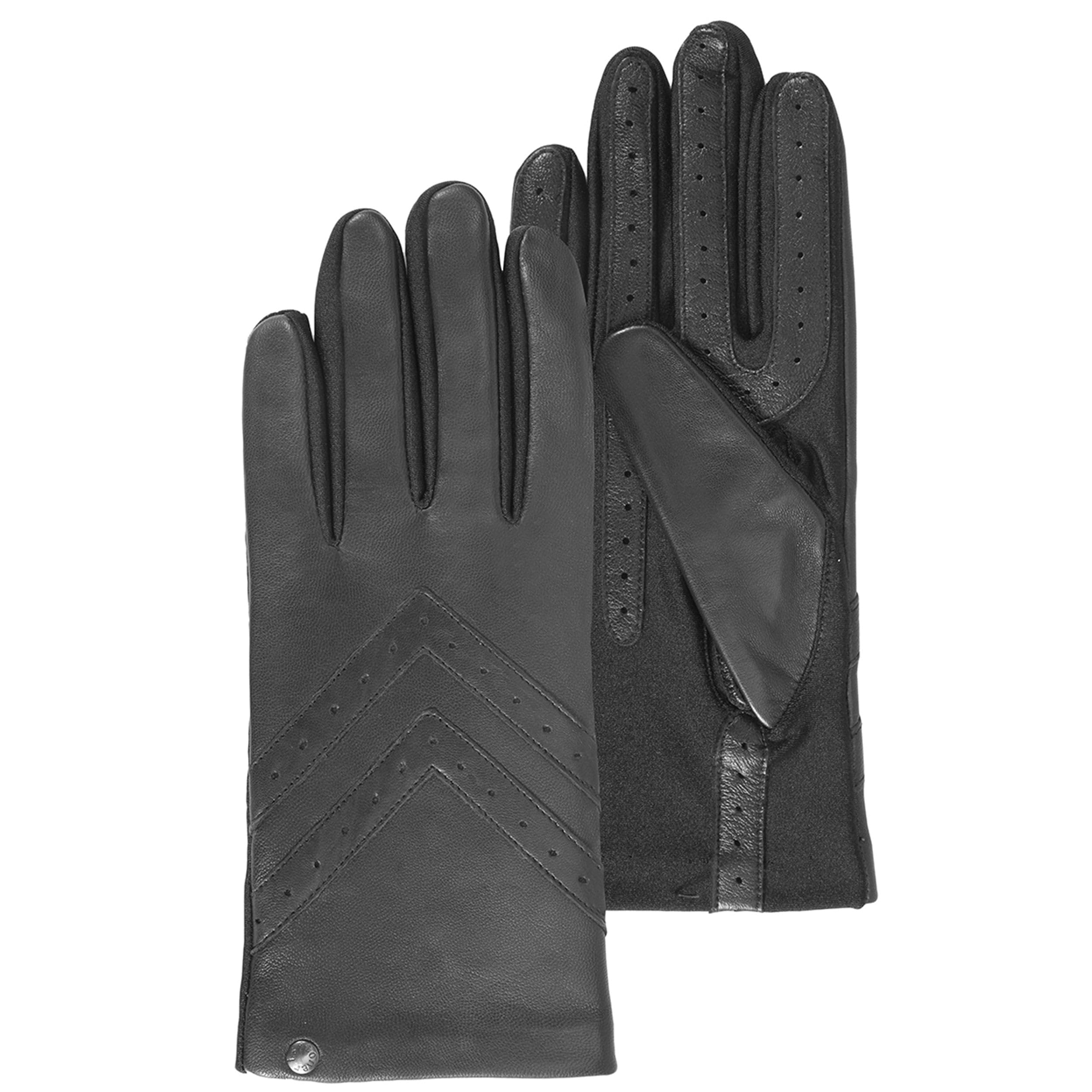 Isotoner Gants femme tactiles en cuir de moutone tissu - doublés soie, TU,