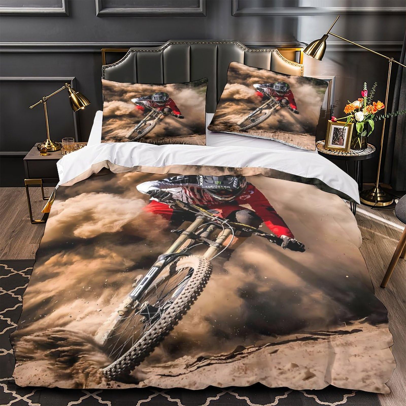 Parure de lit camping en montagne king size 220x240 avec housse de couette imprimée en microfibre