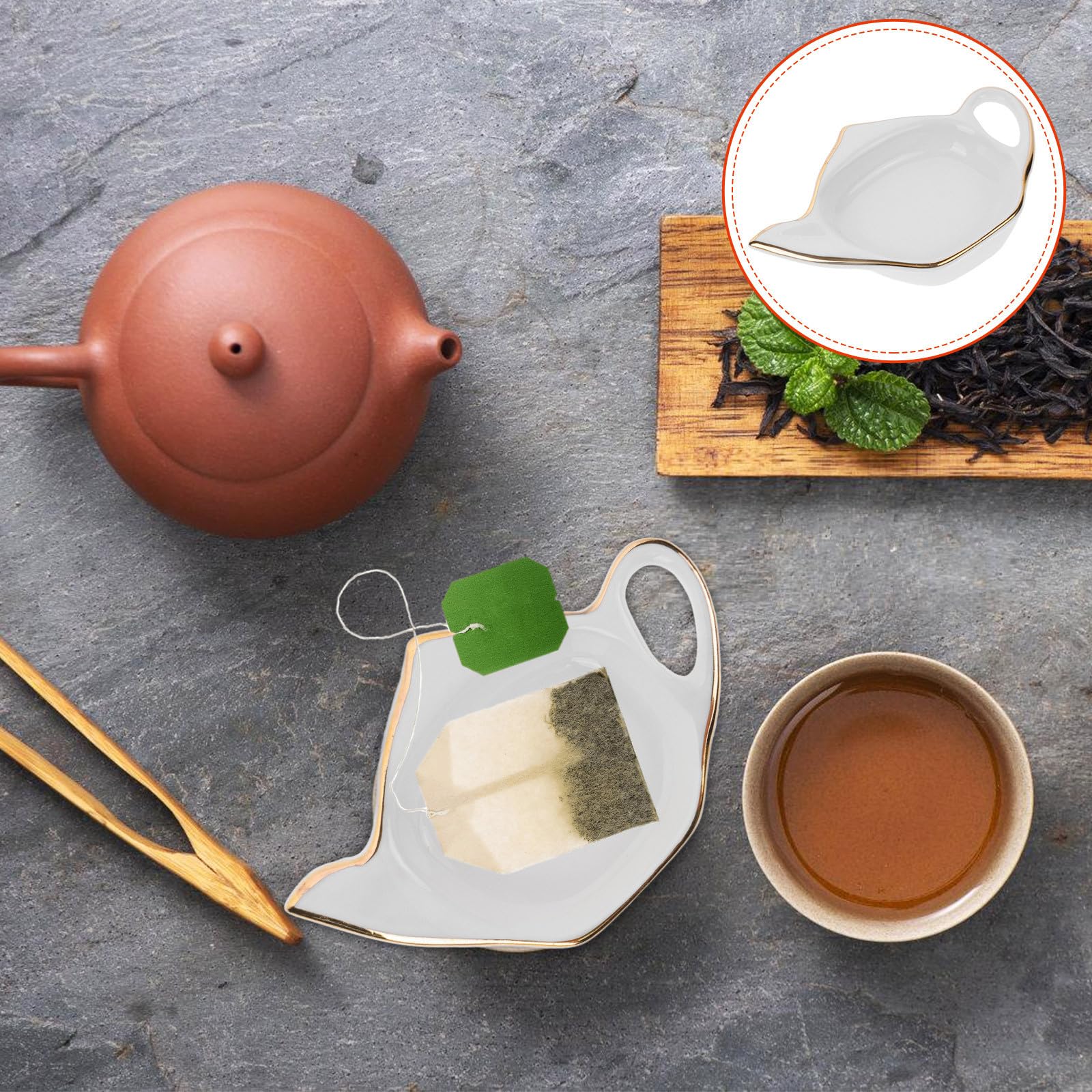 SHINEOFI Posavasos Antideslizantes para Bolsitas de Té de Cerámica Juego de 8 Diseño Adorable en Forma de Tetera y Compactos para Mesa de Cocina y Fiestas Vespertinas