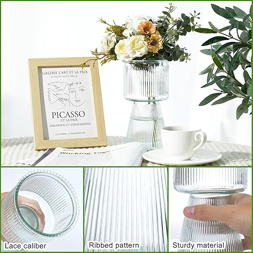 Miniatura 3 de CEWOR Jarrón acanalado de cristal transparente, jarrón moderno de 7.5 pulgadas para centro de mesa, florero para decoración rústica de mesa de boda