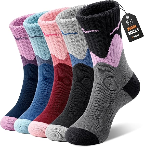 BESTENA Merino Wool Socks for Women, Warm Hiking Socks 5 Pairs