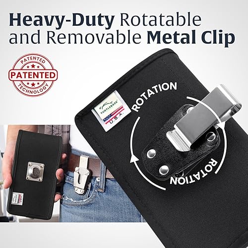 Miniatura 5 de Turtleback Funda de nailon de alta calidad para iPhone 16 Pro, 16e, 15 Pro, 14 Pro, 13 Pro, grande, soporte para cinturón de teléfono negro para