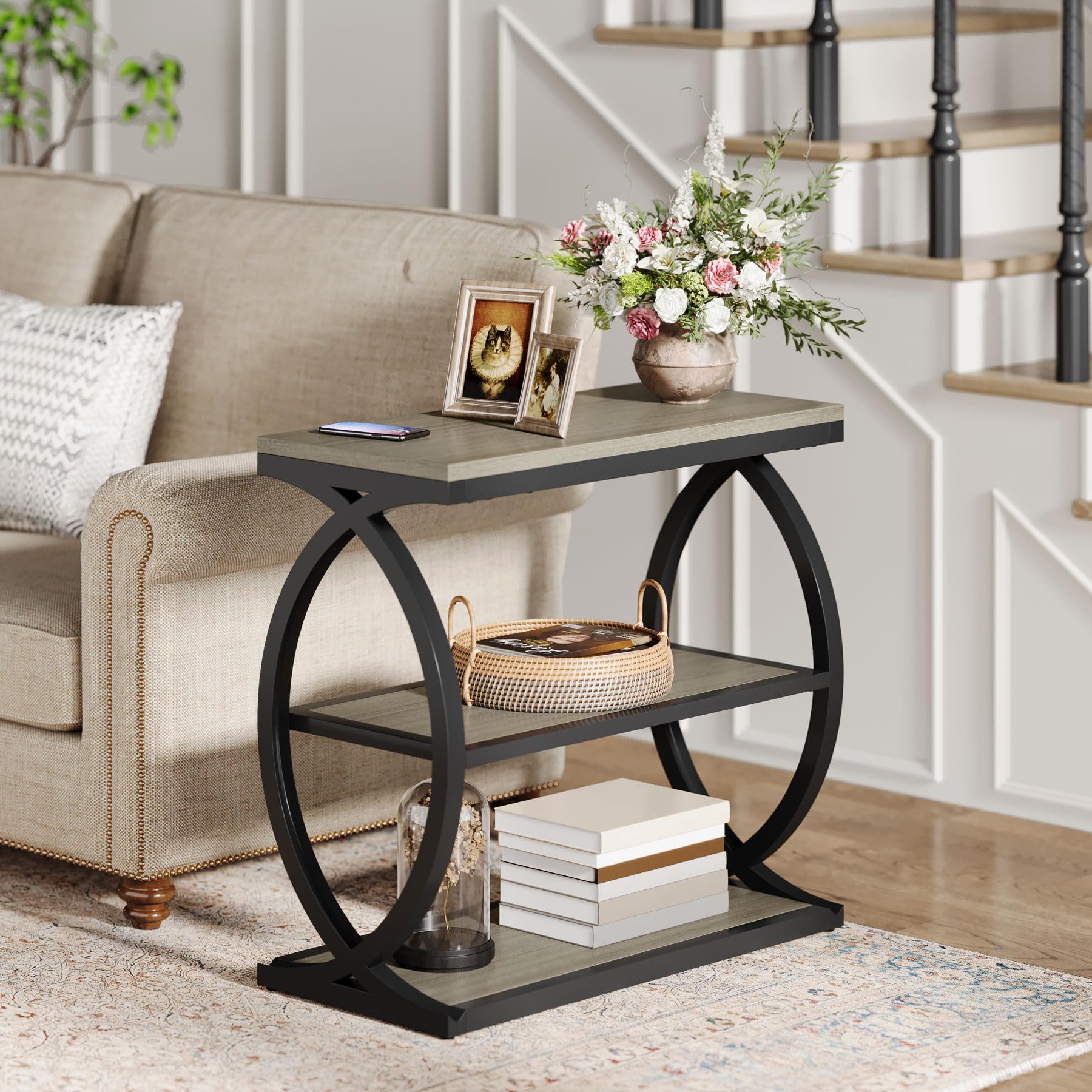 Tribesigns 3-Tier Narrow End Table, Side Table, Bedside Nightstand, Grey | Industrial Wooden with Metal Frame, For Living Room Bedroom, Small Spaces