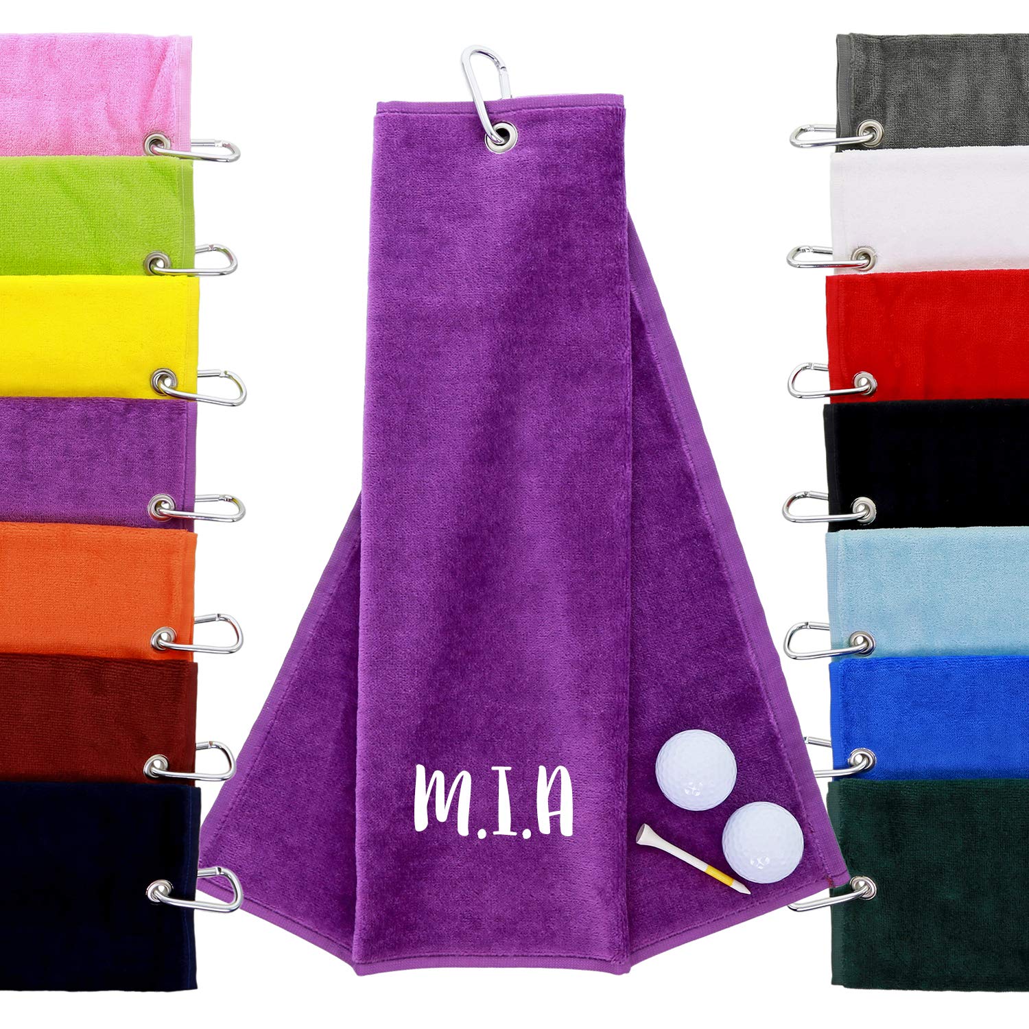 aztex Personalised Tri-Fold Golf Towel, 550gsm, Purple