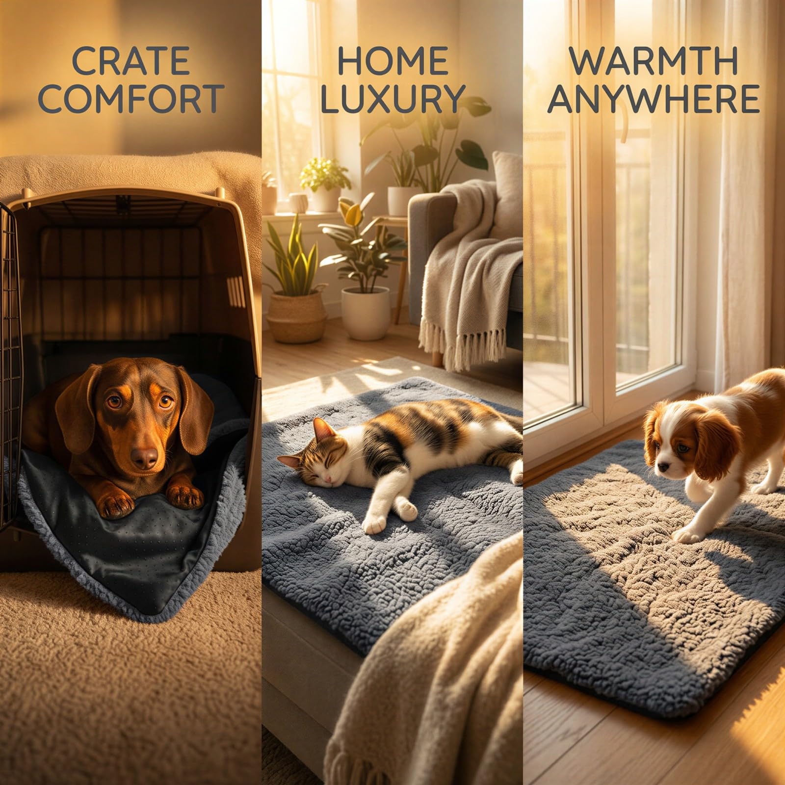 Selbstwärmende Haustiermatte, thermische Hundematte mit weichem Lammvelours, ohne Strom, Katzenmatte für den Winter, rutschfeste Liegeauflage für Boxen und Kennel, waschbar für innen