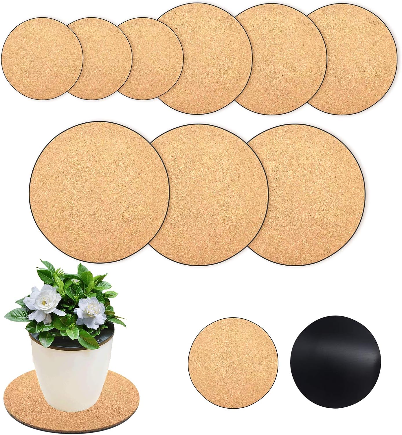 9pcs Cork Plant Mat Round Cork Plant Coasters DIY Cork Pad