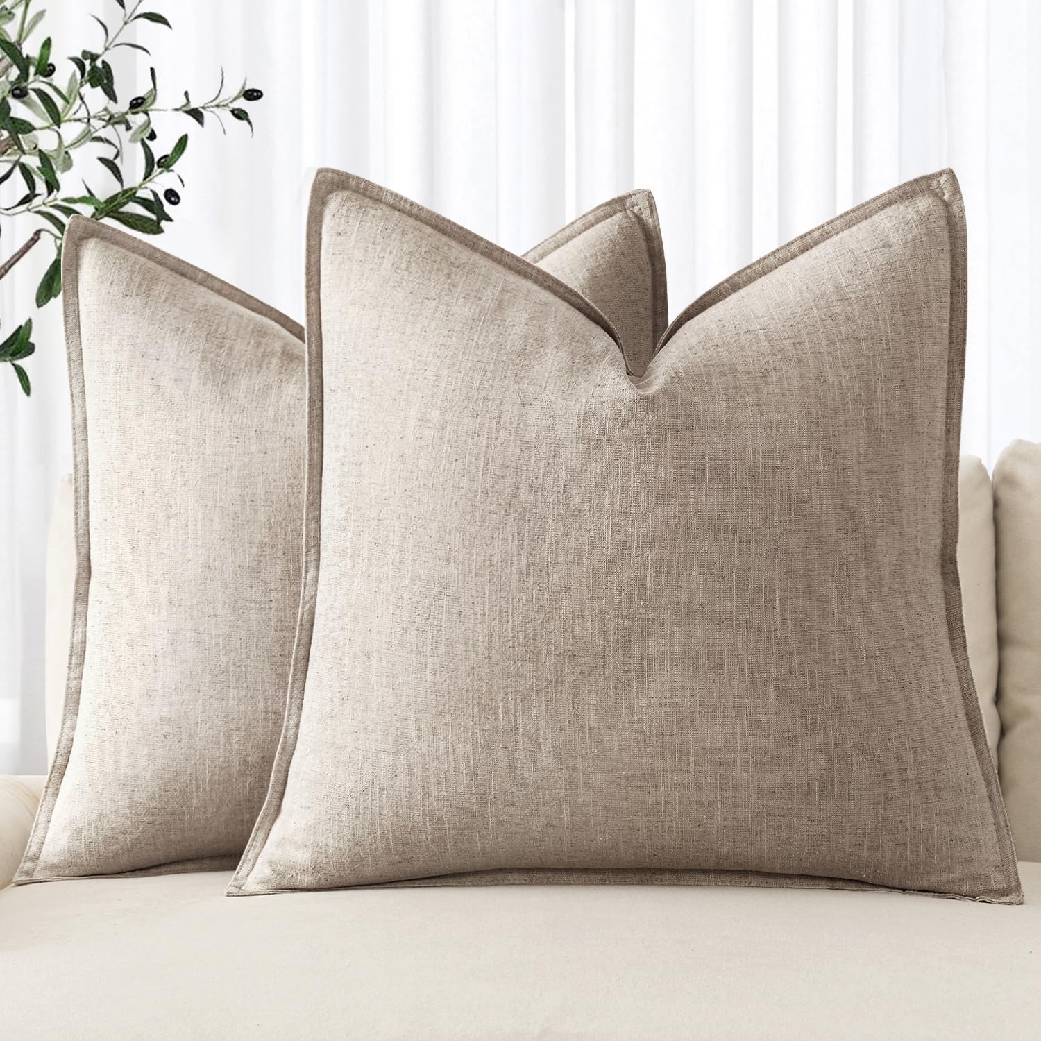 Photo 1 of MIULEE Decorative Linen Pillow Covers 24x24 Inch Natural Linen