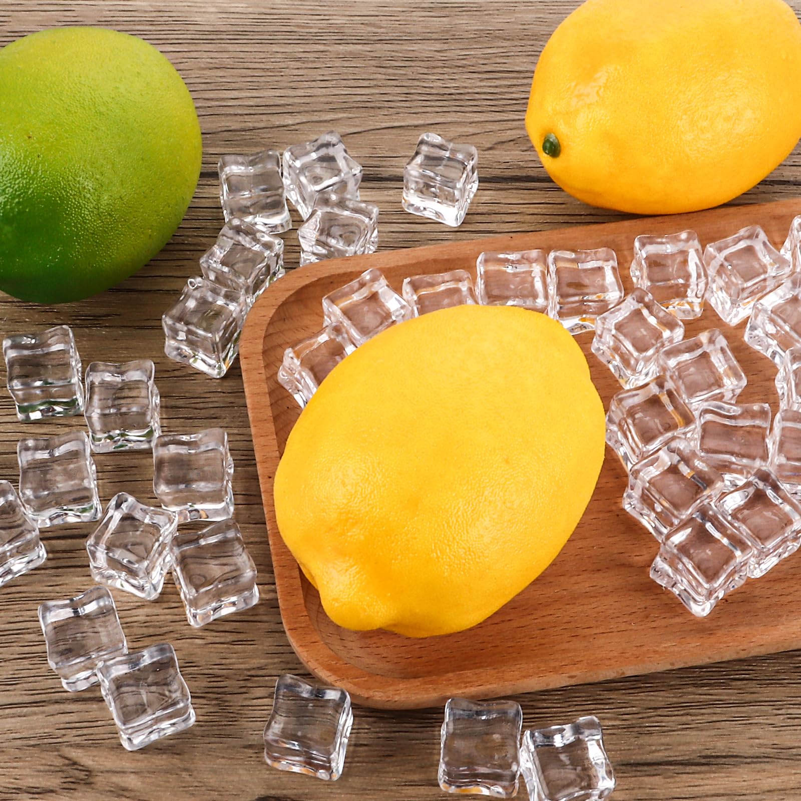 200 cubitos de hielo decorativos reutilizables, 18 mm de plástico artificial, cubos de hielo artificiales transparentes, cubos de hielo de plástico, para centros de mesa, accesorios