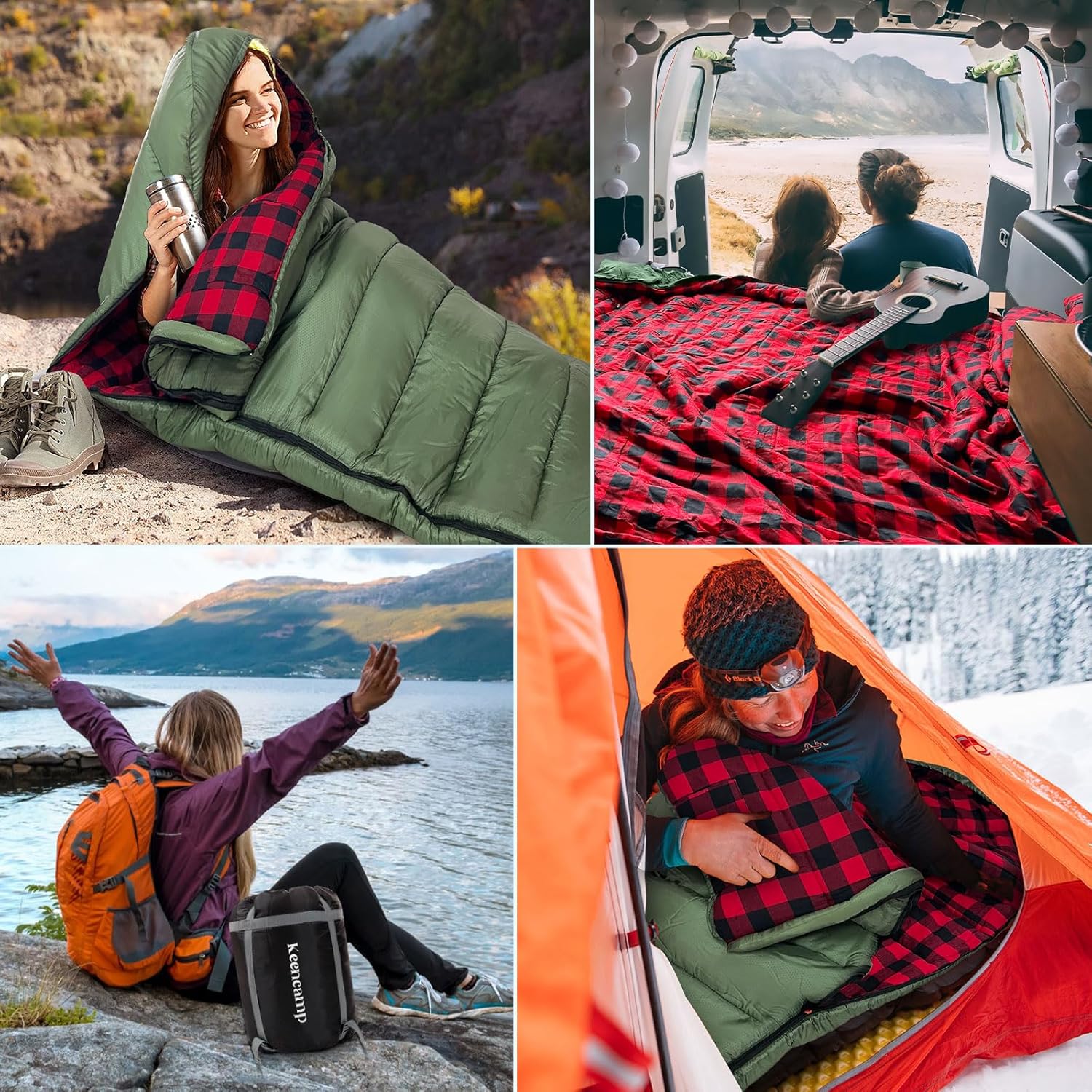 0 Degree Sleeping Bag Cotton Flannel Winter Cold Weather for Adults XXL Sleeping Bag 4 Season Big and Tall with Pillow Compression Sack - Image 7