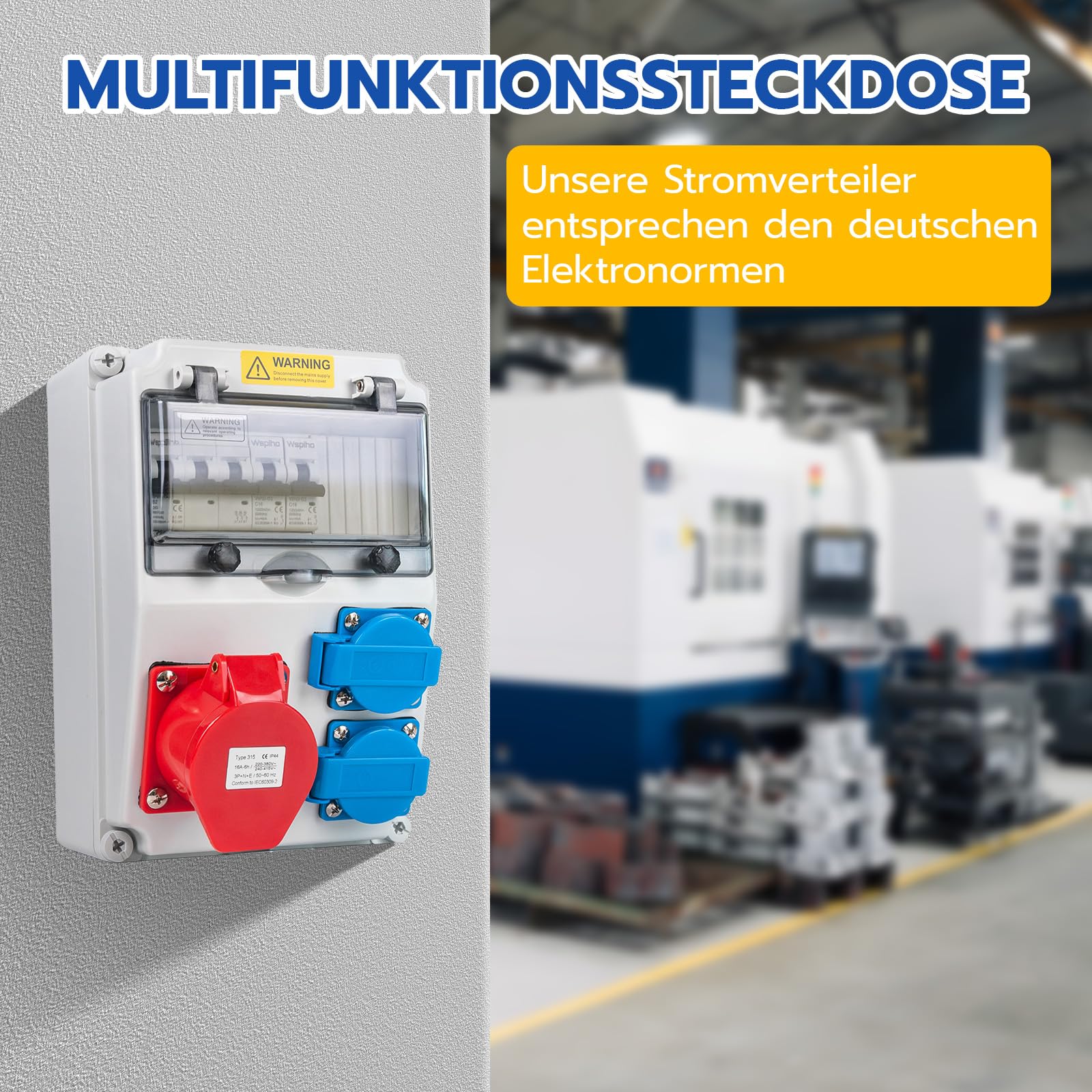 Baustromverteiler 16A mit Leitungsschutzschalter,Wandverteiler mit CEE Steckdose 16A,Starkstrom Verteiler Wasserdicht Außen(2x16A 1P LS+32A 3P LS)