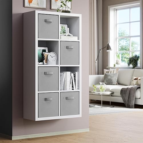 Vista 45 de Juego de 8 cubos de almacenamiento cestas plegables de tela con asas duales. Cubos de almacenamiento Organizador de estantes de armario Blanco