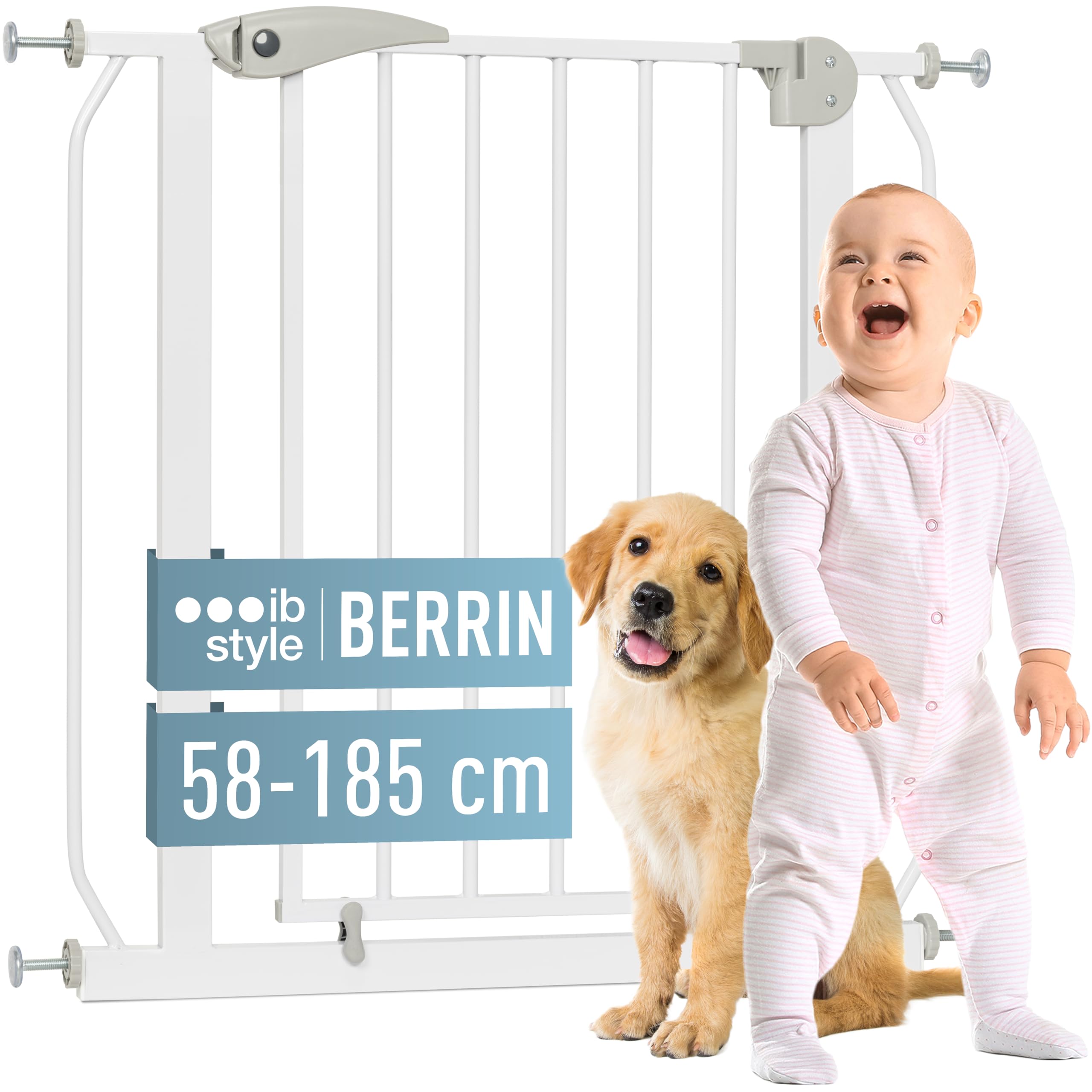IB STYLE Treppenschutzgitter für Babys Berrin - Türschutzgitter, Gittertür für Haustiere, Einfache Montage, Ohne Bohren, Weiß, 105-115 cm