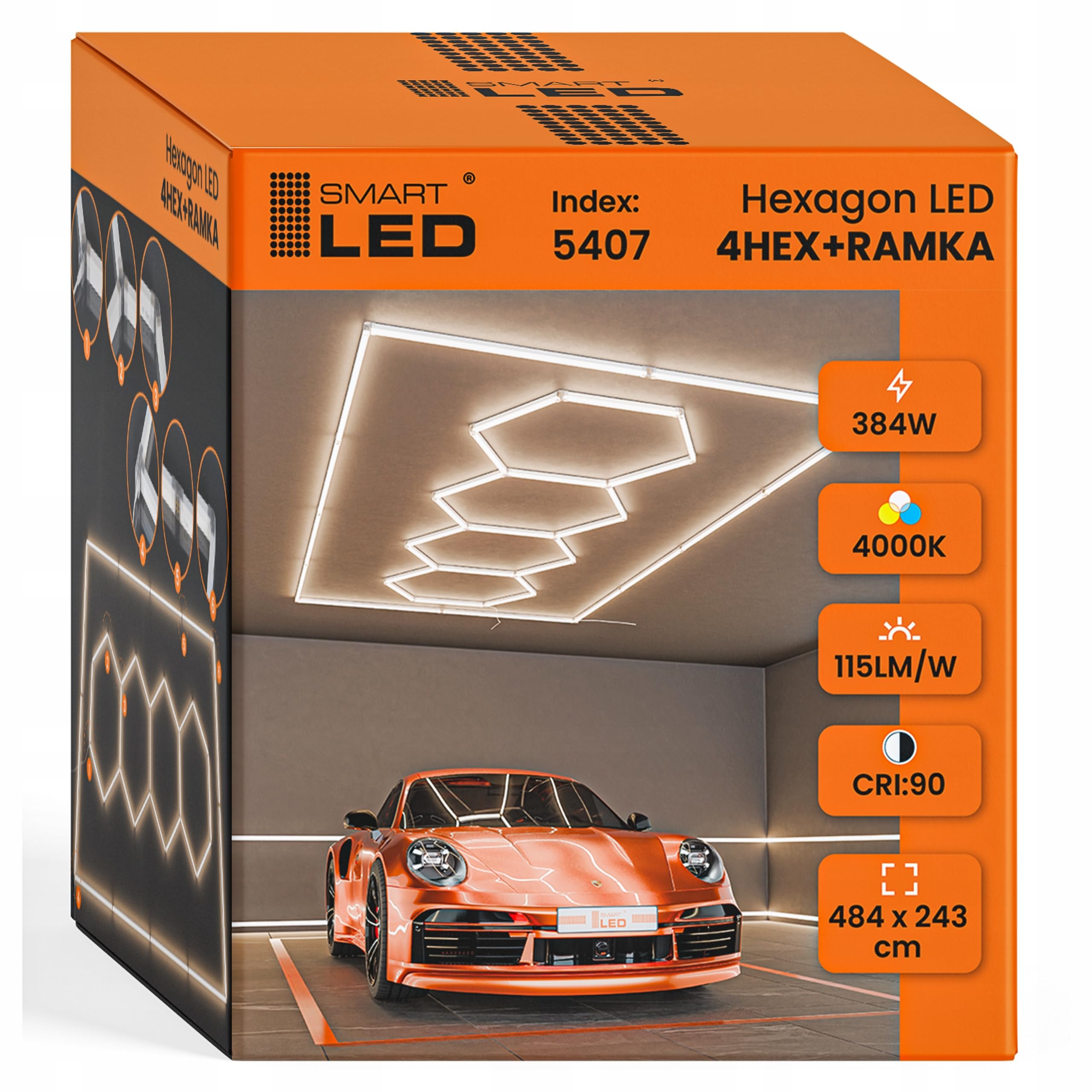Garagenlampe LED 5-Hex 384W 4000K Verformbare LED Werkstatt Deckenleuchte DlY Sechseck Garage Licht für Garage, Werkstatt, Lager, keller, Fitnessstudio, Hexagon (484x243)