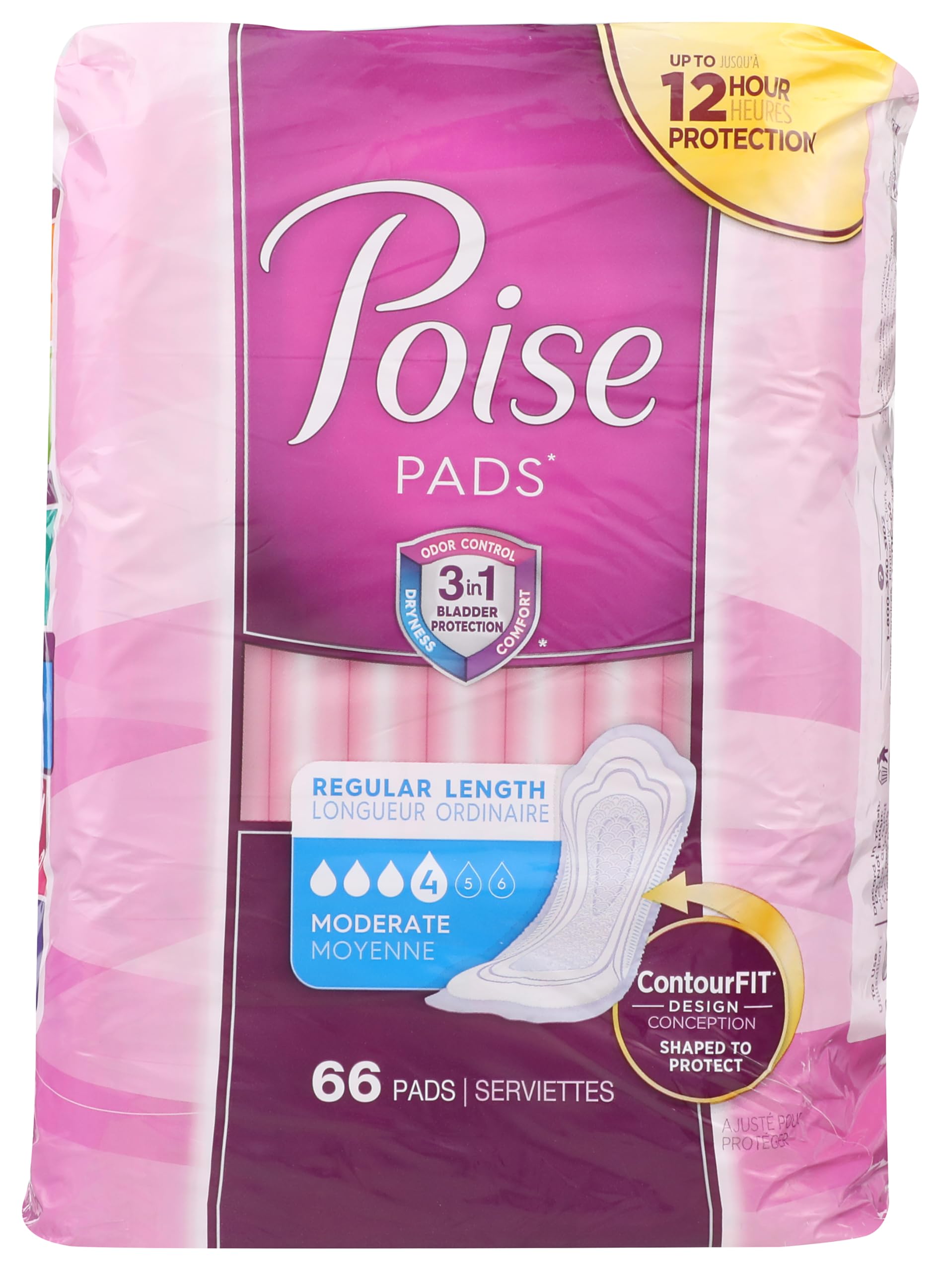 Poise Moderate Bladder Control Pad, Regular Length, Kimberly Clark 47357, 66 Count