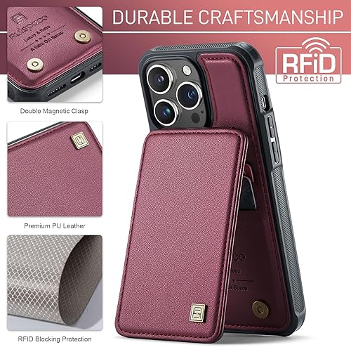 Miniatura 4 de ASAPDOS Funda para iPhone 15 Pro Max con tarjetero, piel sintética a prueba de golpes para iPhone 15 Pro Max con bloqueo RFID y soporte para hombres