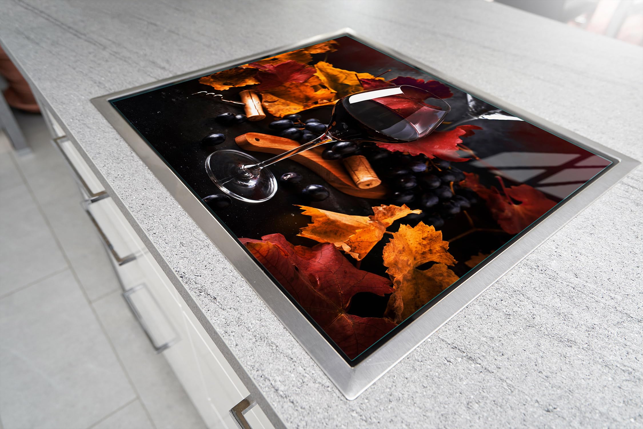 TMK ArtDeko Afdekplaat voor fornuis, 70 x 52 cm, 1-delig, afdekking voor keramische kookplaat, inductie, spatbescherming, glas, decoratieve snijplank, Specerijen