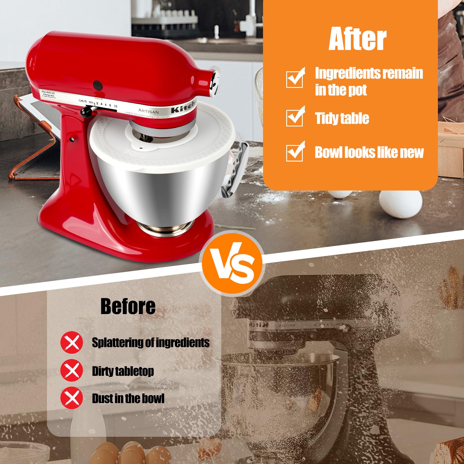 5 Quart Edelstahl Mixerschüssel Set, kompatibel mit Kitchen Aid 4,5-5 Quart Tilt Head Standmixern (5-Quart-Schüssel＋Weißer Deckel）
