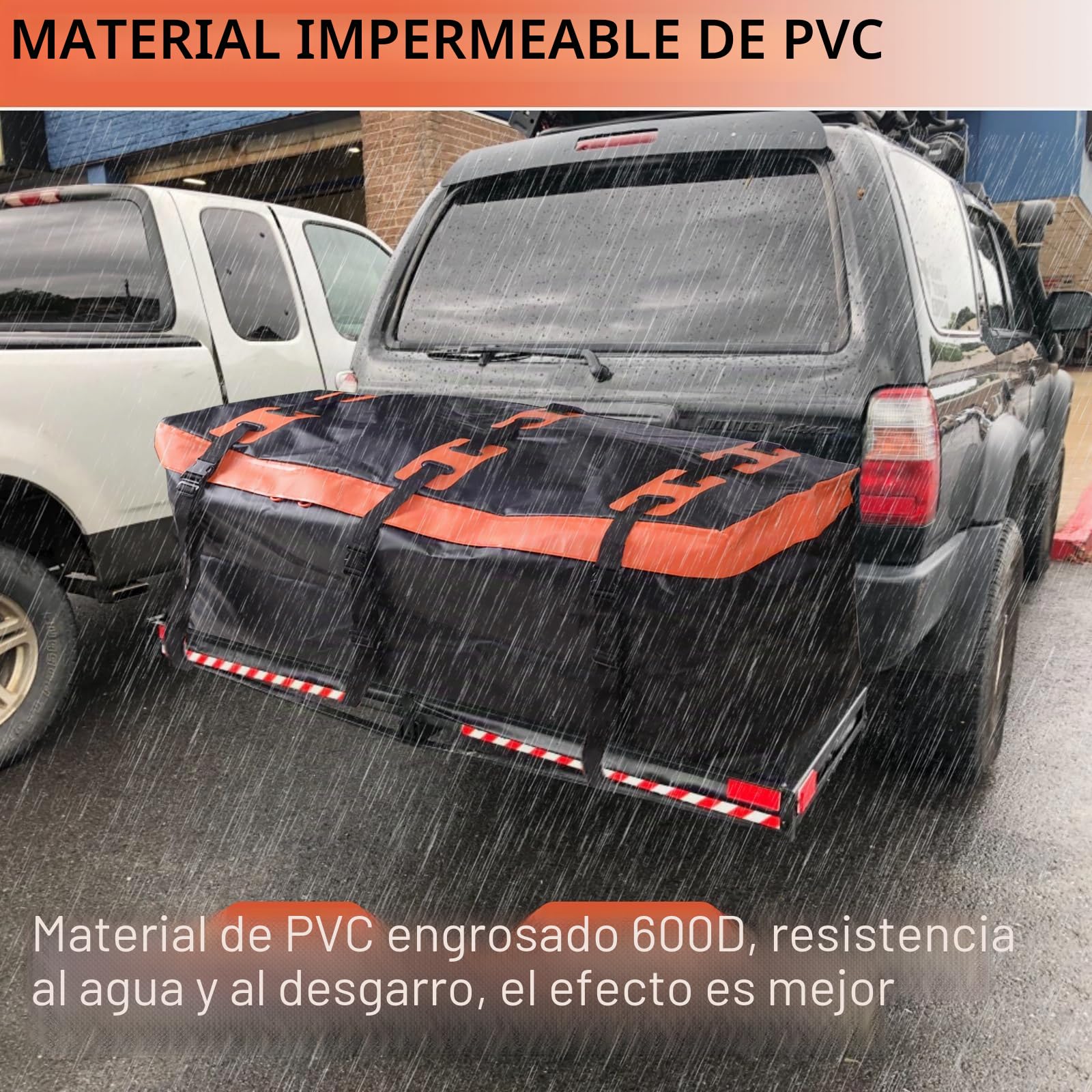 Cofre de enganche Cofre de techo para coche, cofre trasero para enganche de remolque, 566 l, revestimiento 600D, en PVC, caja de equipaje, impermeable, irrompible, plegable