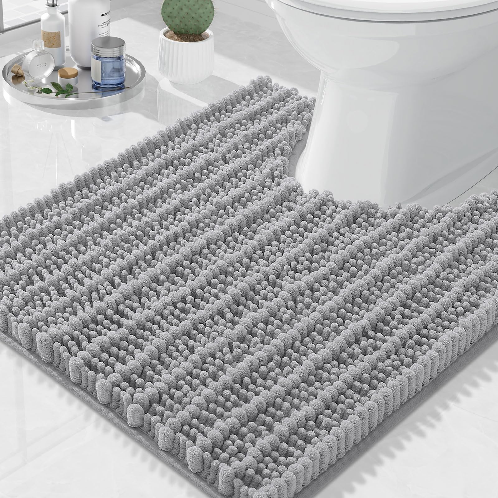 Arotive Toilet Rugs U-Shaped 24x24, Soft Absorbent Chenille Shaggy Bath Mat