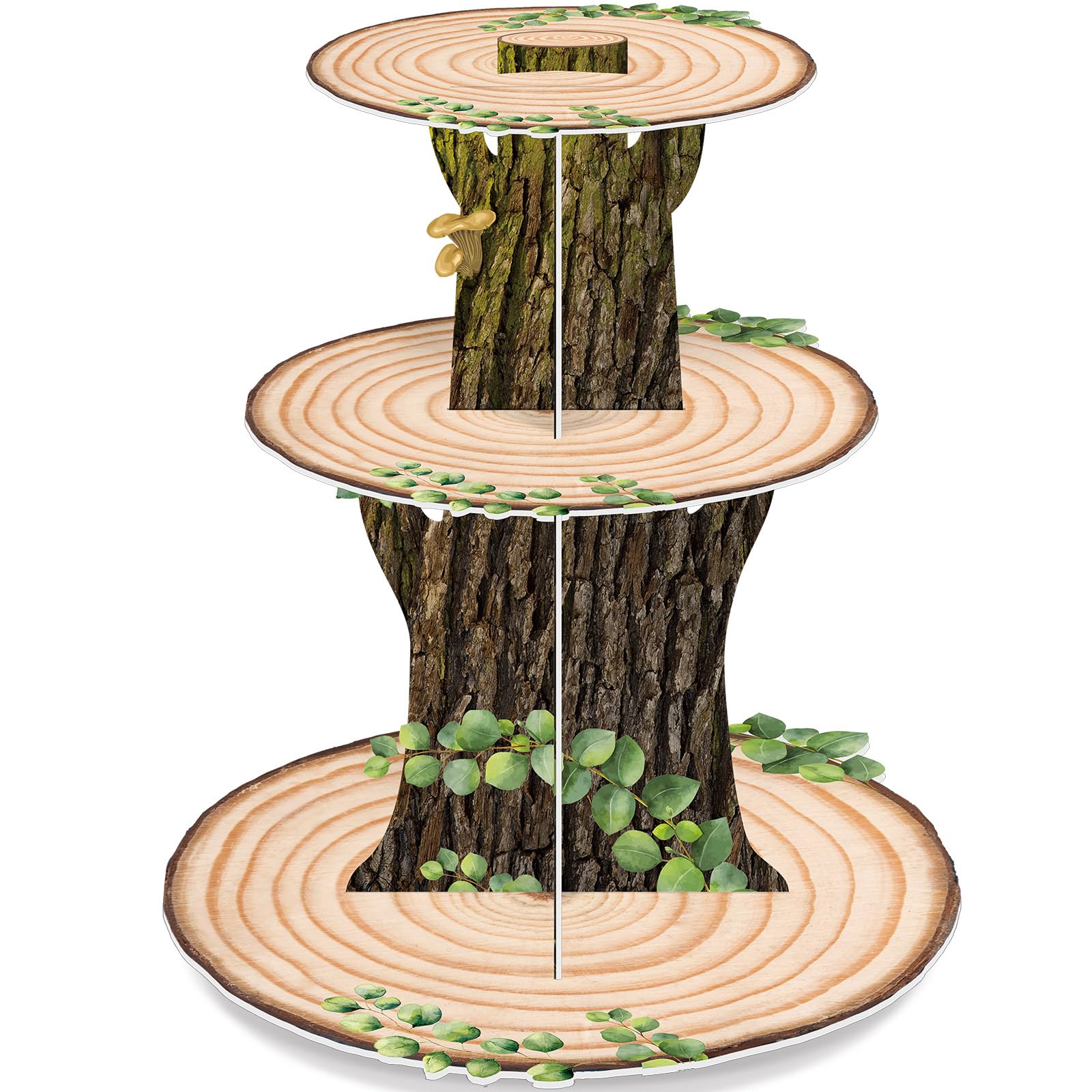 Zopeal Woodland - Supporto per cupcake in legno, decorazione occidentale per torte con foglia verde, supporto per torta da campeggio, per matrimoni a tema bosco, baby shower, safari, feste di